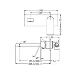 Technical drawing of Nero Bianca wall basin/bath mixer, showing brushed bronze wall-mounted tap dimensions, 200mm plate and 187.5mm spout reach