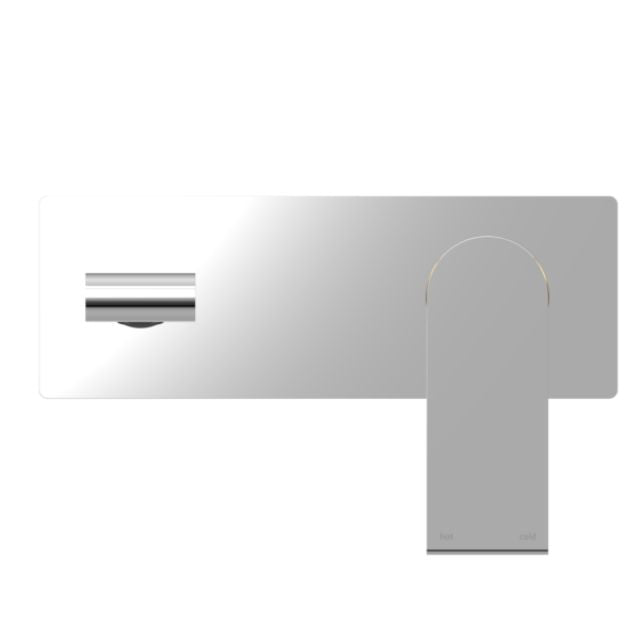 Nero Bianca wall basin/bath mixer in chrome with rectangular backplate and vertical lever handle, front view