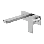 Nero Bianca wall basin/bath mixer tap in chrome, wall-mounted with long rectangular spout and square plate