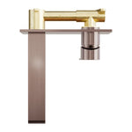 Nero Bianca wall basin/bath mixer body in brushed bronze, side view, with long rectangular wall plate and brass spout components