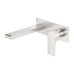 Nero Bianca wall basin/bath mixer, brushed nickel, wall-mounted tap with square backplate and extended spout