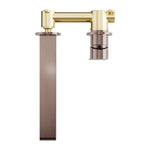 Nero Bianca wall basin/bath mixer set in brushed bronze and gold with separate back plate, shown front on white background