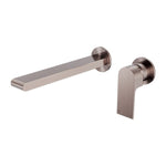 Nero Bianca brushed bronze wall basin/bath mixer set with separate round back plates and 187mm spout, shown on white background