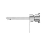 Nero Bianca wall basin/bath mixer tap with separate backplate, chrome finish, side view on white background