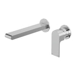 Nero Bianca wall basin/bath mixer in chrome, with separate round backplate and 230mm wall-mounted spout.