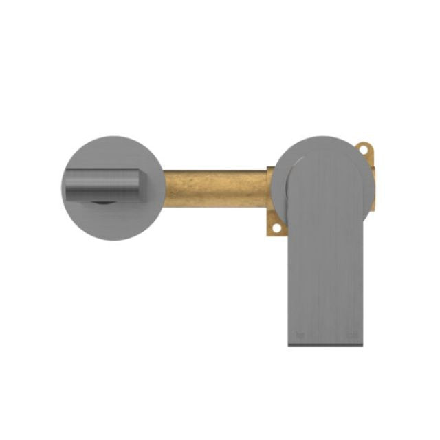 Nero Bianca wall basin/bath mixer in gun metal with separate backplate, shown front-on with 230mm spout projection