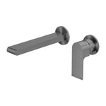 Nero Bianca wall basin/bath mixer set in gun metal with separate circular backplates and 230mm spout, wall mounted
