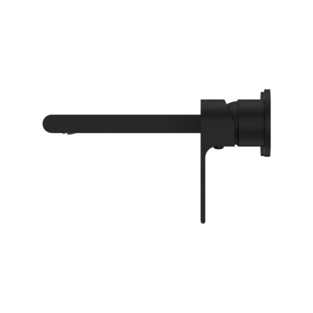 Nero Bianca wall basin/bath mixer, matte black, with 230mm spout and separate backplate, side view