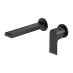 Nero Bianca wall basin/bath mixer set in matte black with 230mm spout and separate round backplates