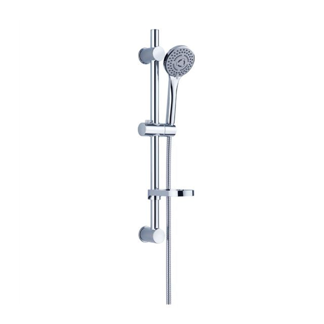 Nero Builder Budget chrome shower rail with hand shower and hose, wall-mounted rail shower on white background