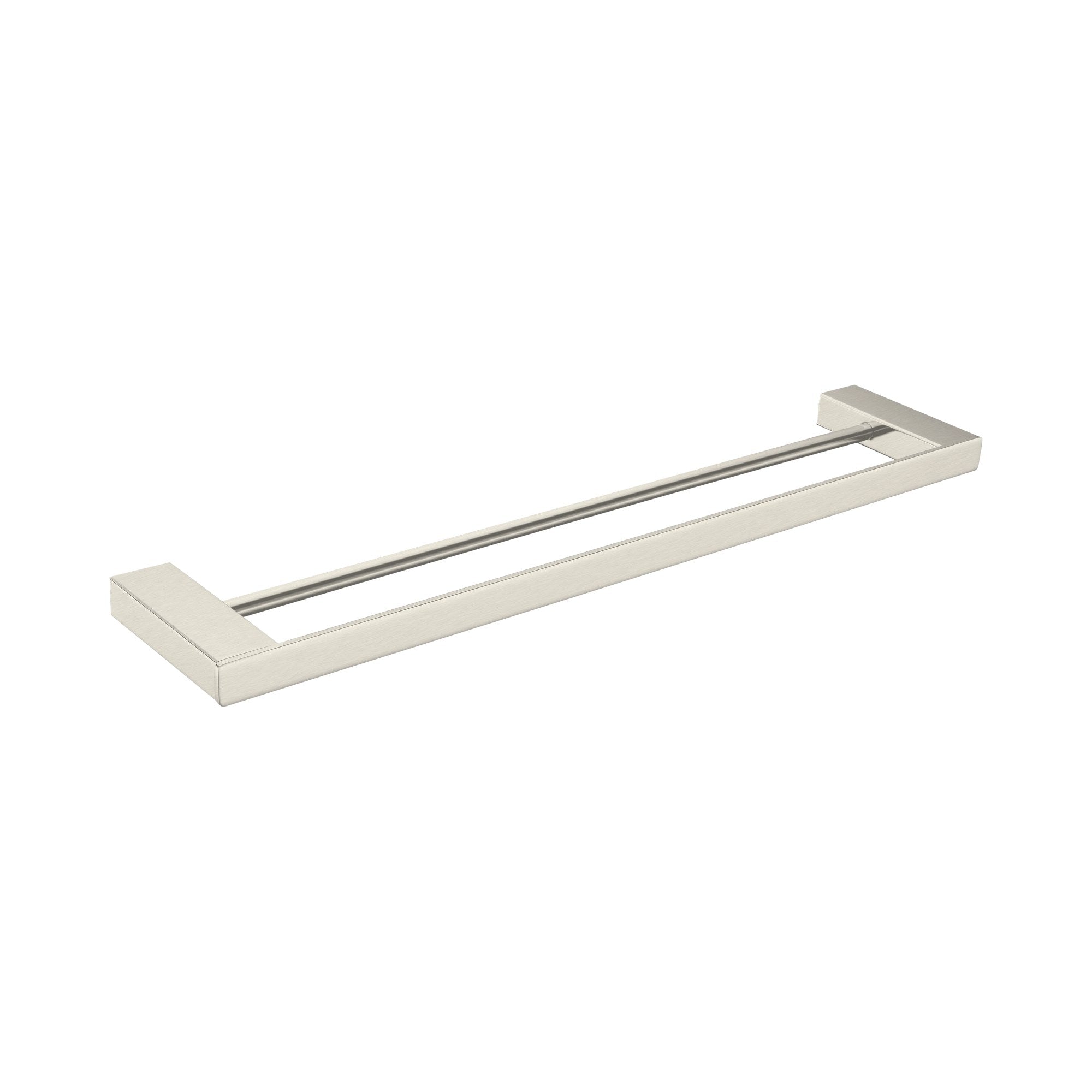 Nero Celia double towel rail, brushed nickel, two-bar bathroom accessory on white background