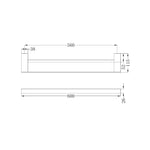 Technical drawing of Nero Celia double towel rail in chrome, with 600mm length and dimensions marked in millimetres