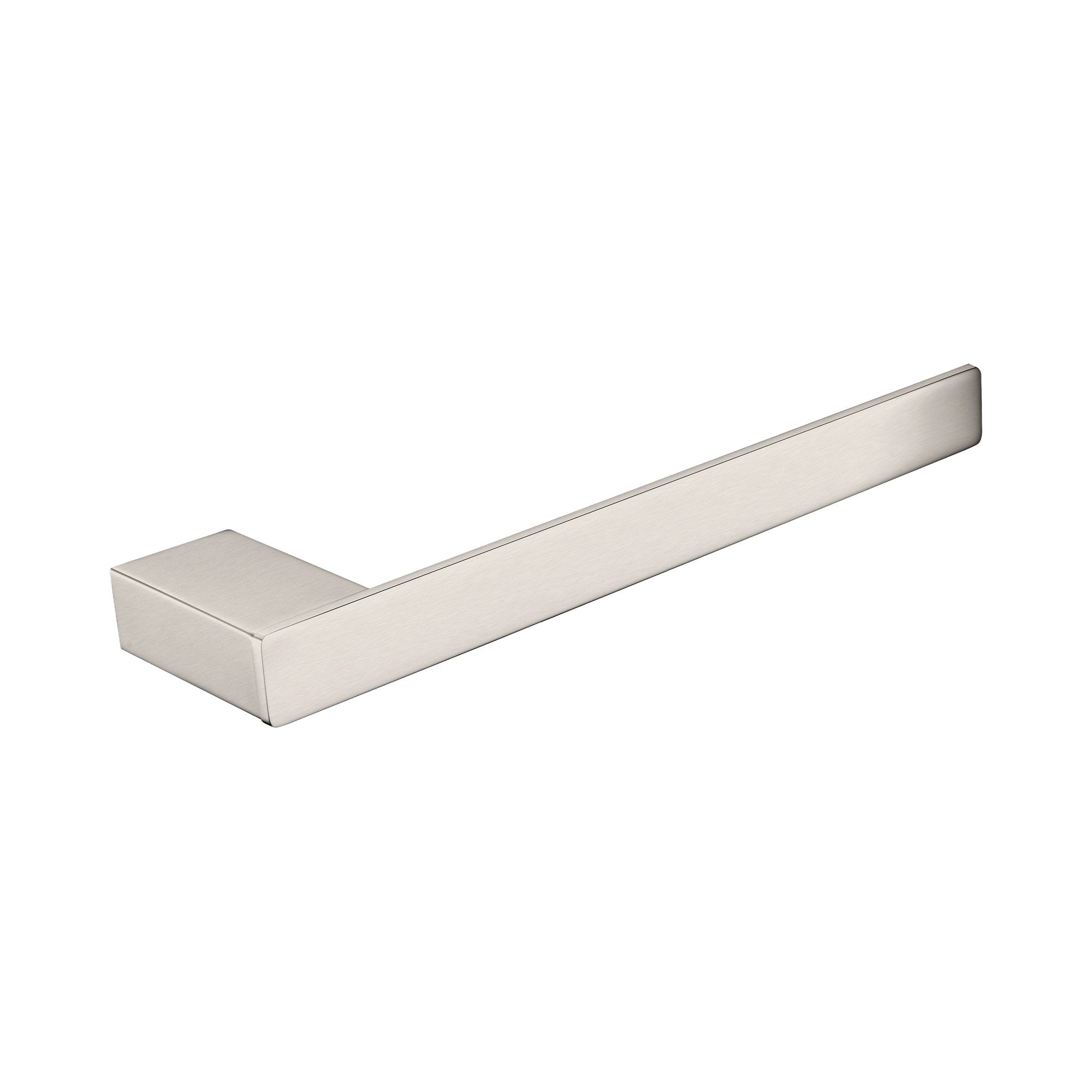 Nero Celia brushed nickel hand towel rail, wall-mounted, with rectangular bar and square backplate detail