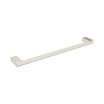Nero Celia single towel rail 600mm in brushed nickel, shown on a white background in an angled product view