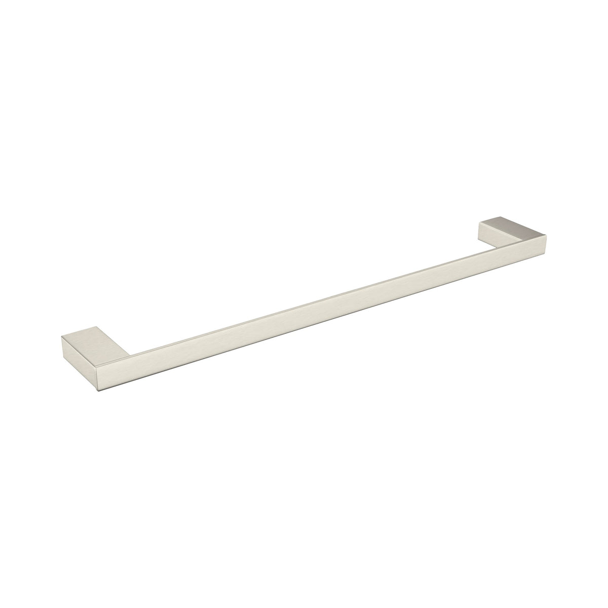 Nero Celia single towel rail 600mm in brushed nickel, shown on a white background in an angled product view