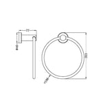 Nero Classic hand towel ring technical drawing in brushed nickel, with dimensions 203mm high and 186mm ring diameter