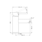 Nero Dolce basin mixer technical drawing in gun metal, straight spout, with dimensions and side view