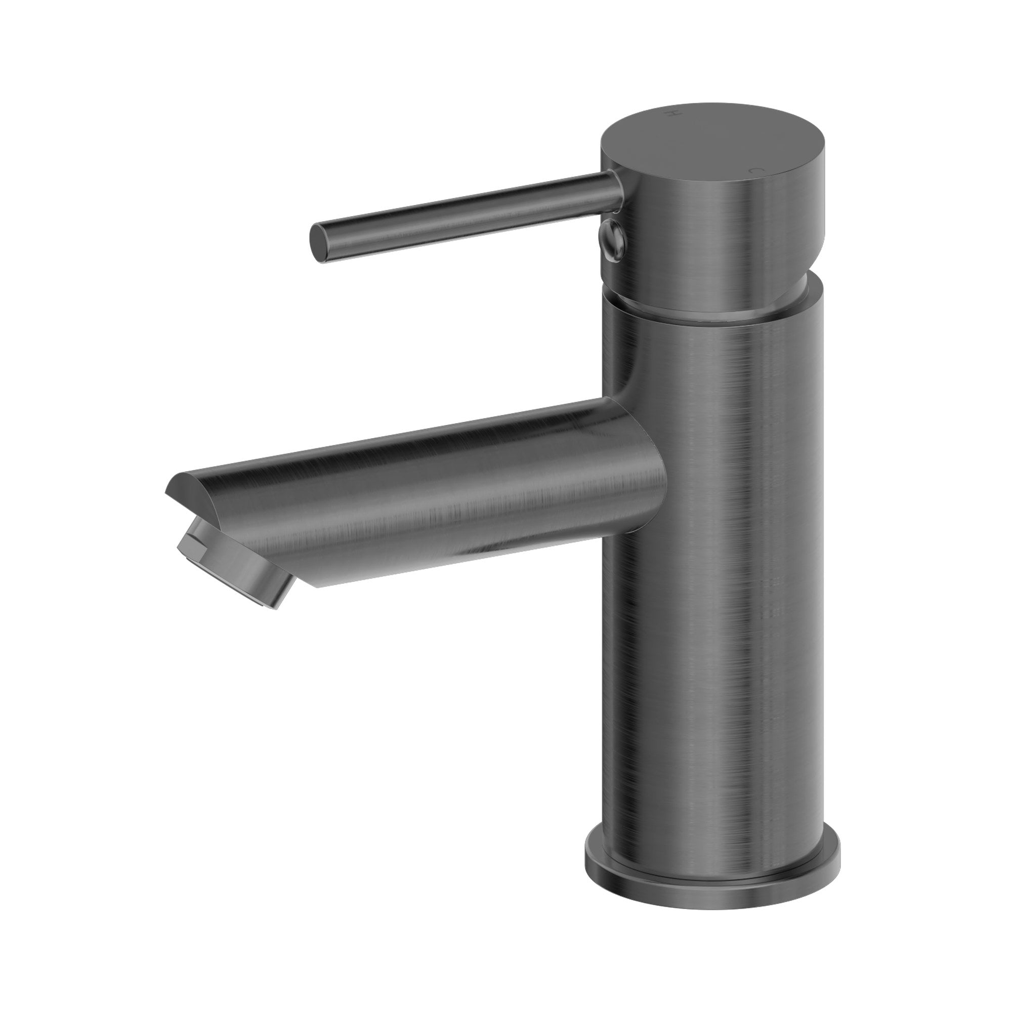 Nero Dolce basin mixer with straight spout in gun metal finish, shown on a white background