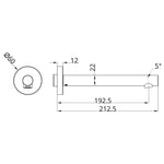 Nero Dolce II basin/bath spout technical drawing, chrome, with dimensions and 5° outlet angle