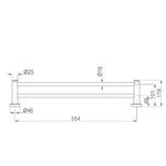 Technical drawing of Nero Dolce II double towel rail in chrome, showing front view and 554mm dimensions with measurements labeled