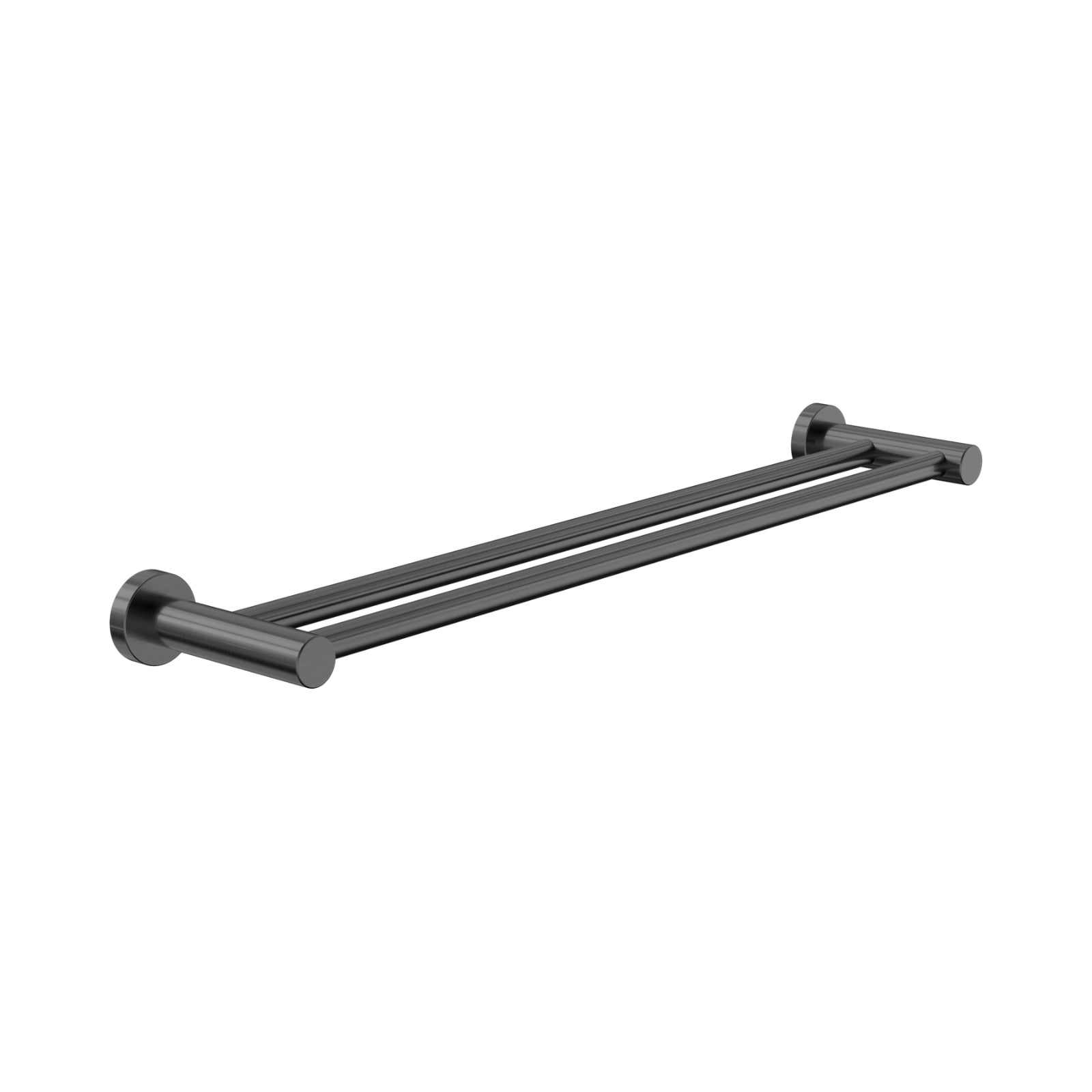 Nero Dolce II double towel rail in gun metal, 600mm, wall-mounted with twin rails and round fixings