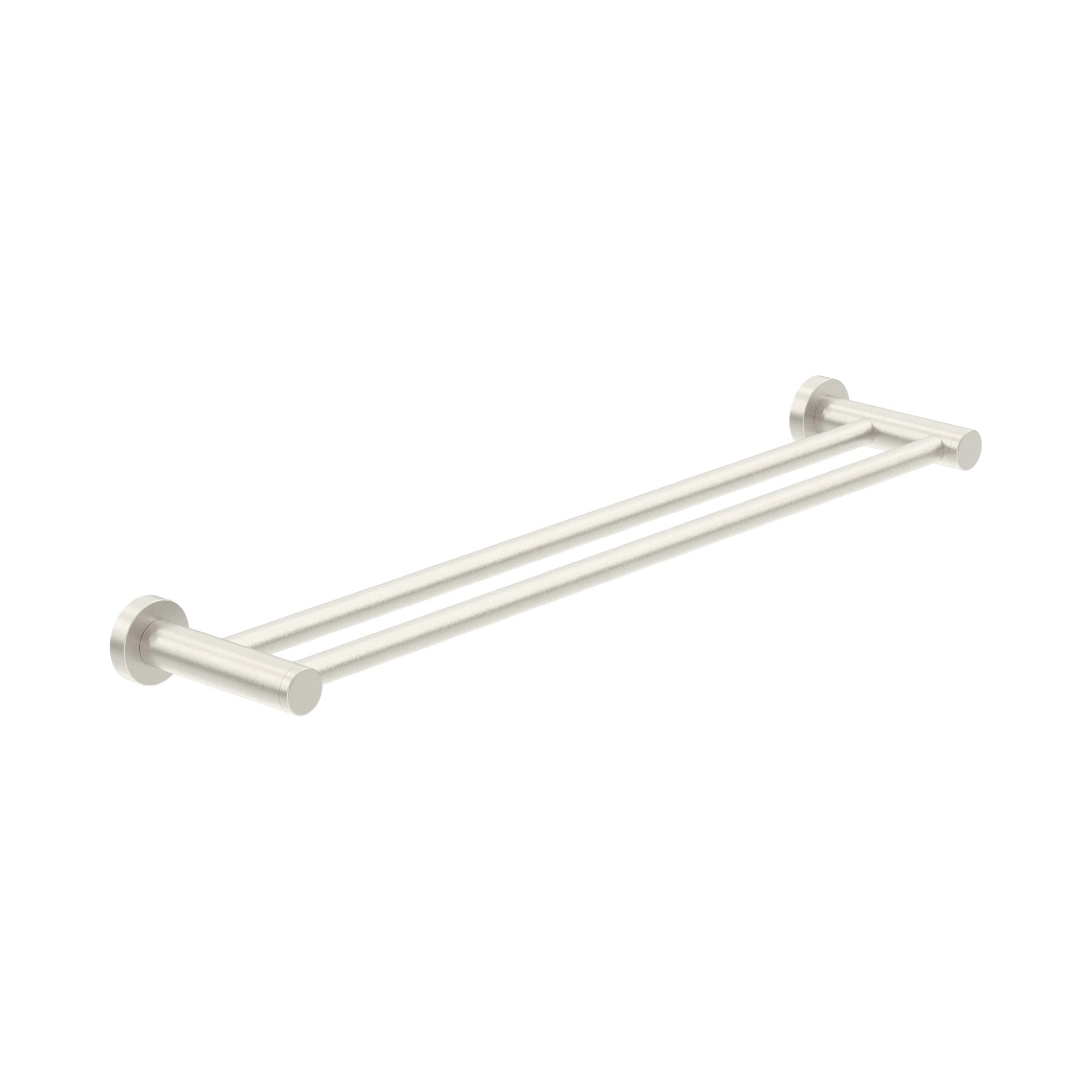Nero Dolce II double towel rail in brushed nickel, 800mm wall-mounted bathroom accessory with two bars