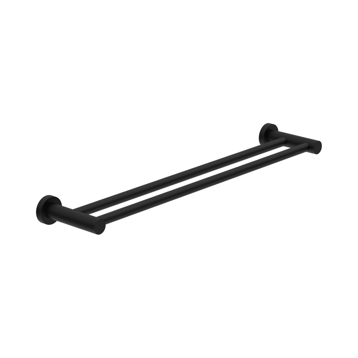 Nero Dolce II double towel rail in matte black, wall-mounted with two parallel bars and round fixings