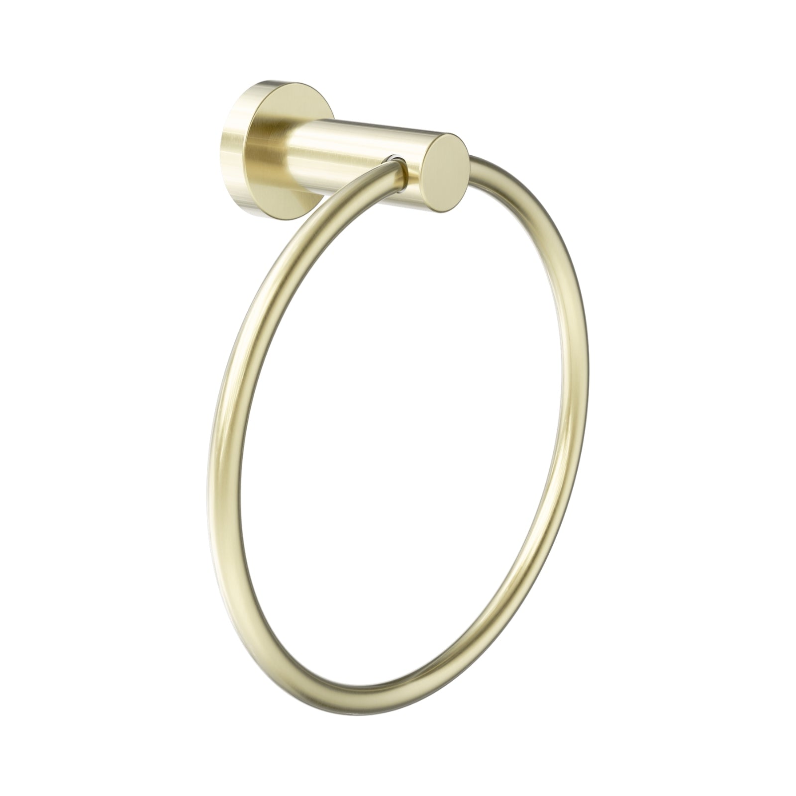Nero Dolce II brushed gold hand towel ring, wall-mounted bathroom accessory on white background