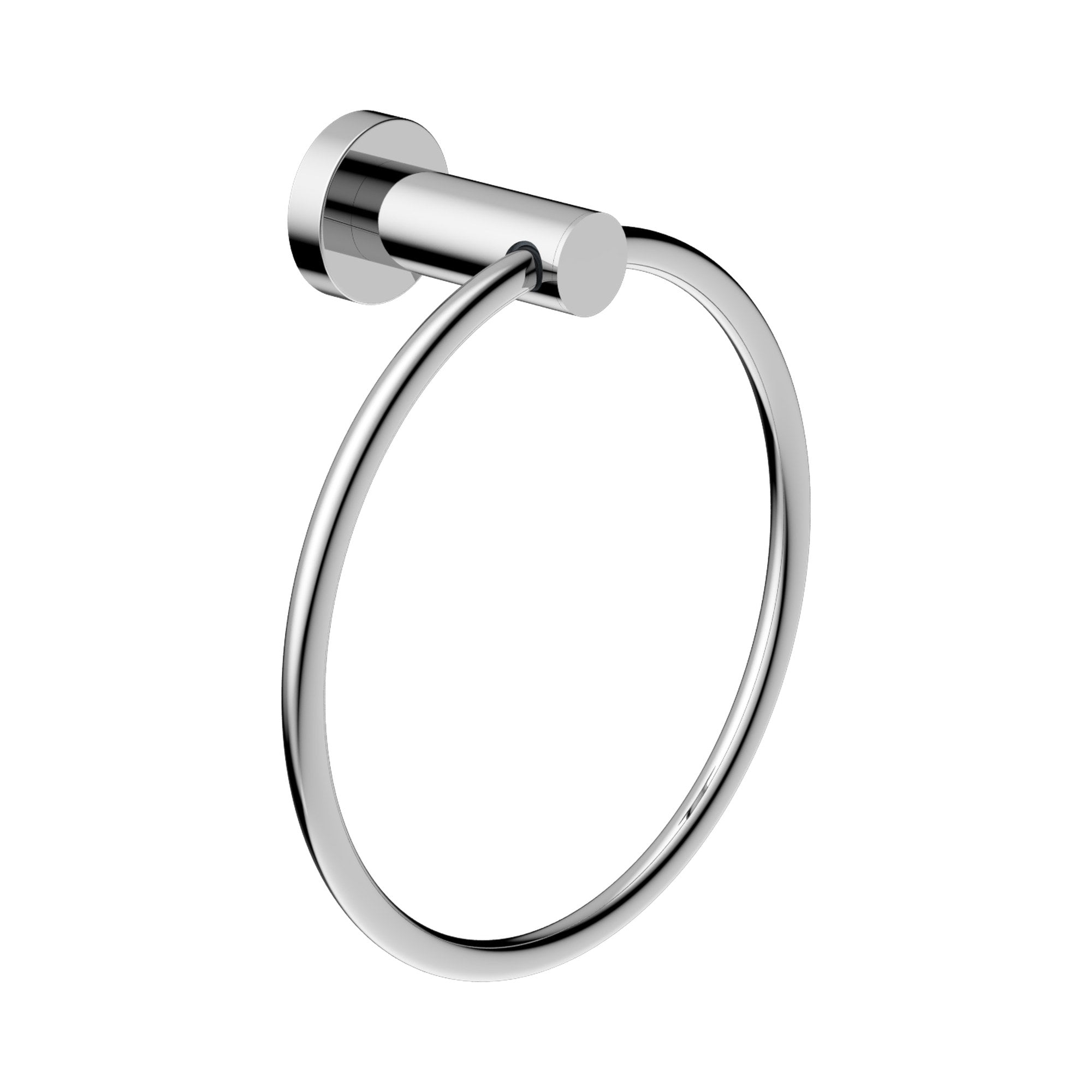 Nero Dolce II chrome hand towel ring in polished stainless steel, wall-mounted bathroom accessory on white background