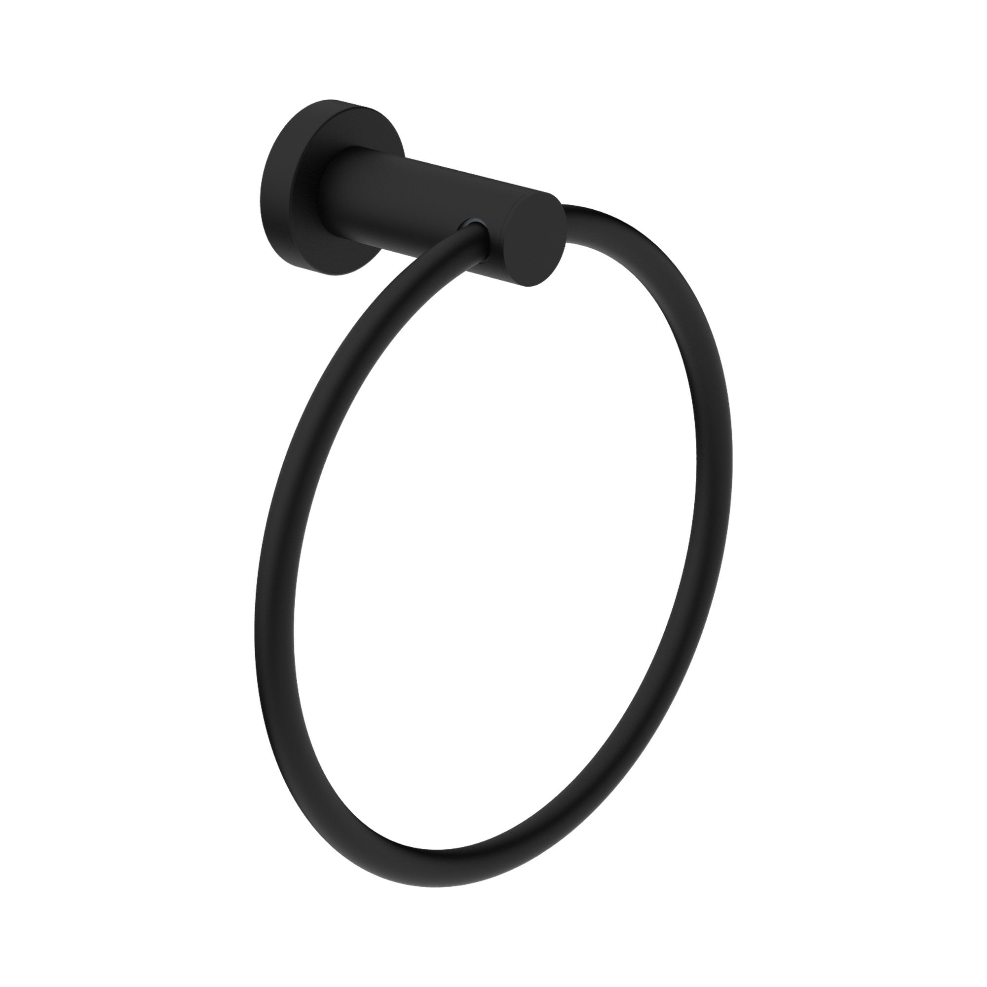 Nero Dolce II matte black hand towel ring, wall-mounted bathroom accessory on white background