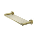 Nero Dolce II metal shower shelf in brushed gold, wall-mounted bathroom accessory with concealed fixings and clean lines