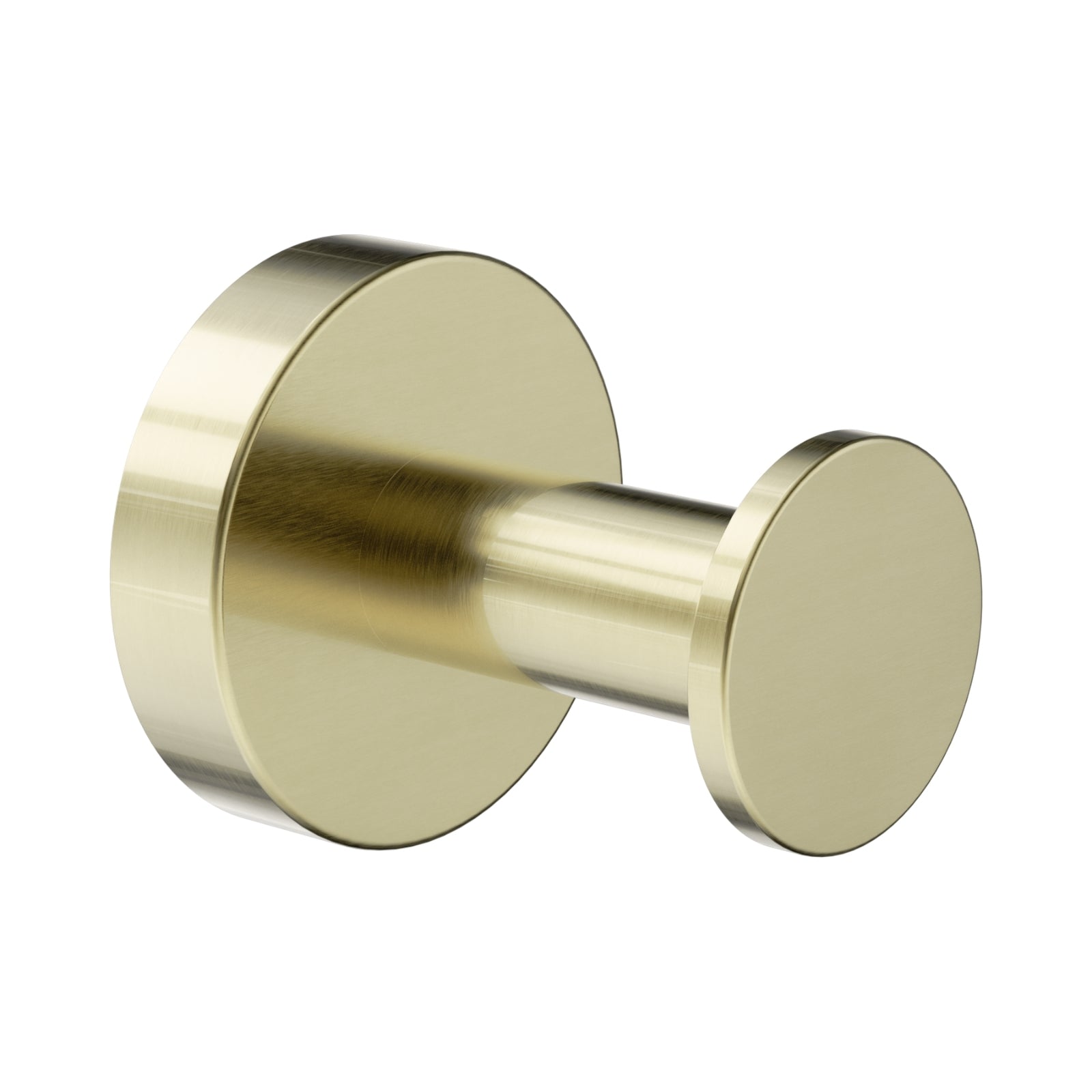Nero Dolce II robe hook in brushed gold, round wall hook for bathroom accessories on white background