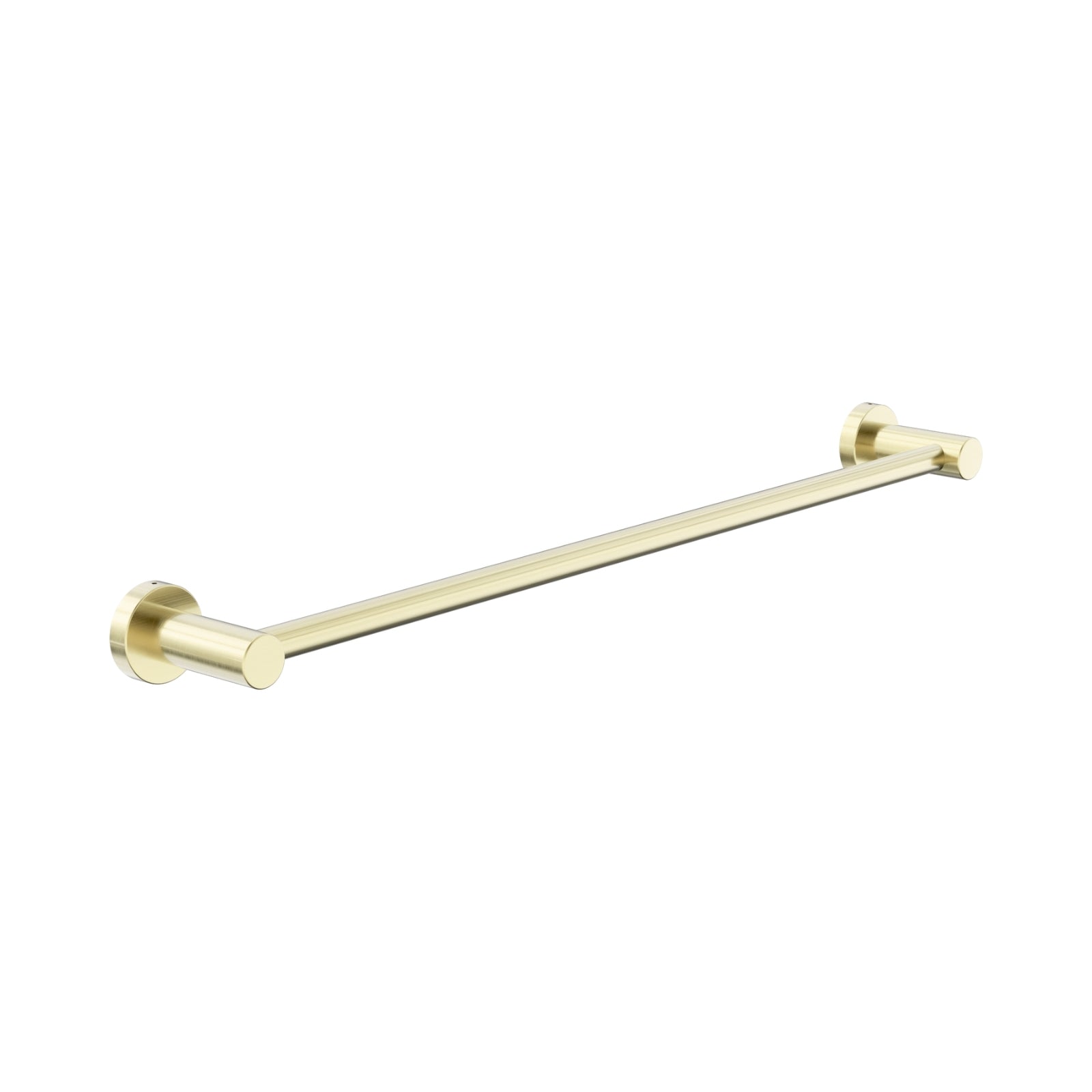 Nero Dolce II single towel rail in brushed gold, 600mm, with round wall fixings on a white background