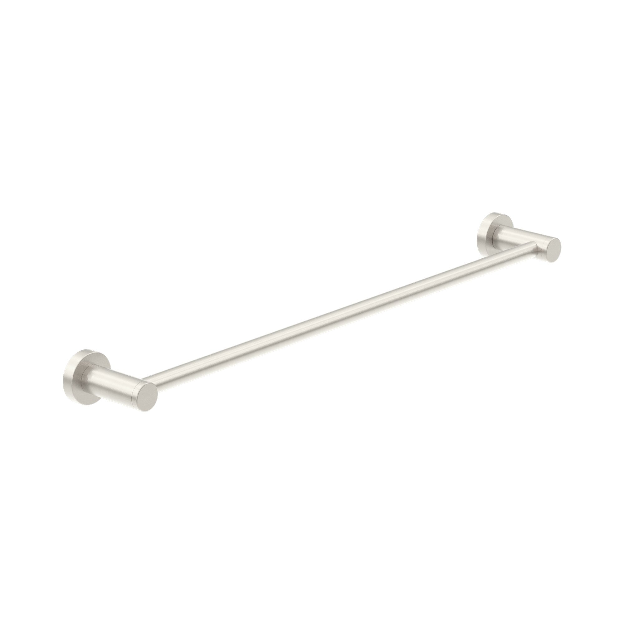 Nero Dolce II single towel rail in brushed nickel, 600mm stainless steel bar with round wall mounts
