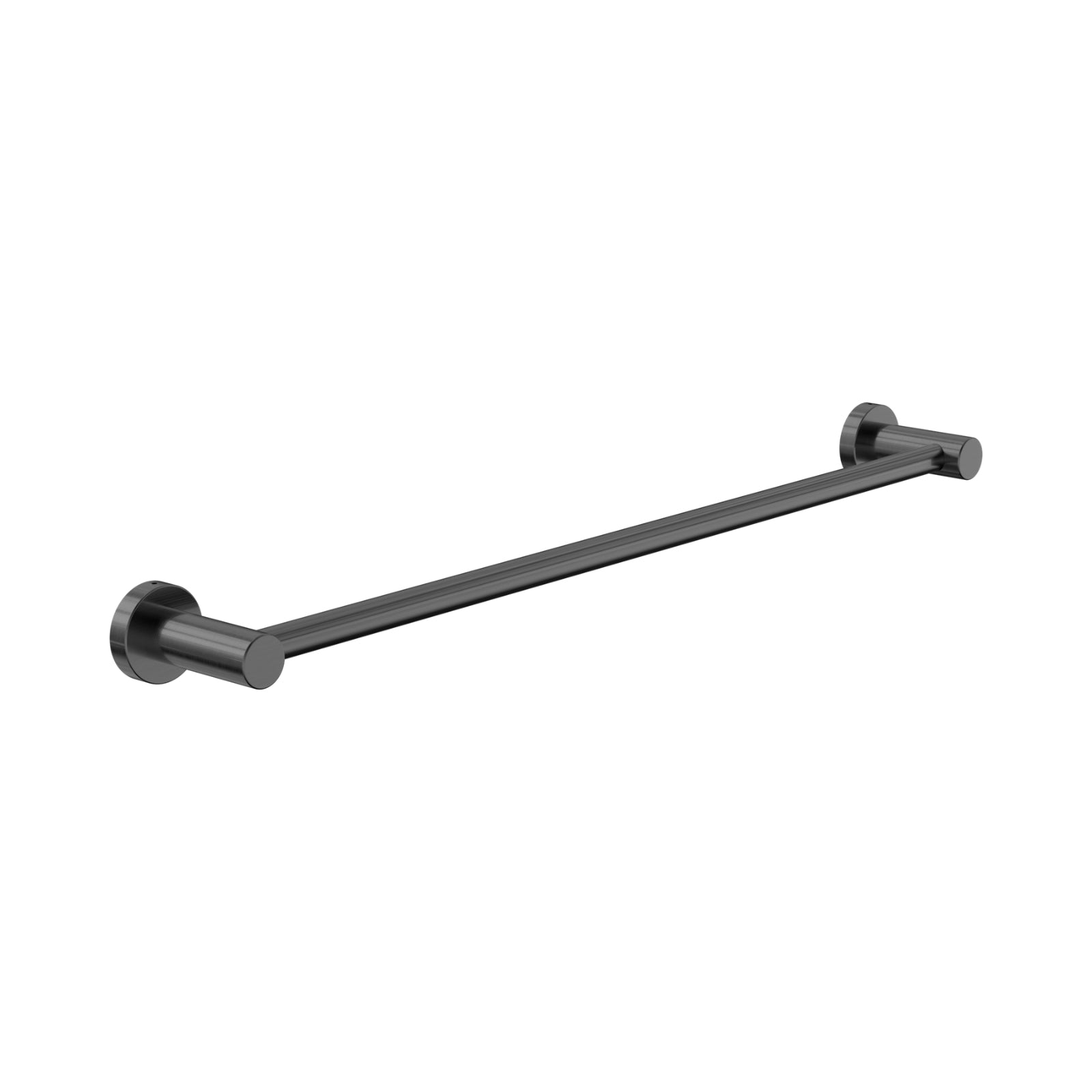 Nero Dolce II single towel rail 600mm in gun metal, wall-mounted bathroom accessory with round fixings and slim bar