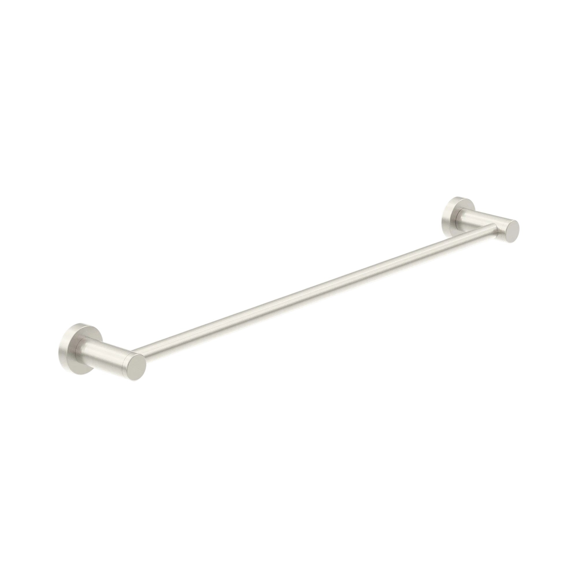 Nero Dolce II single towel rail in brushed nickel, wall-mounted slim stainless steel bar on white background