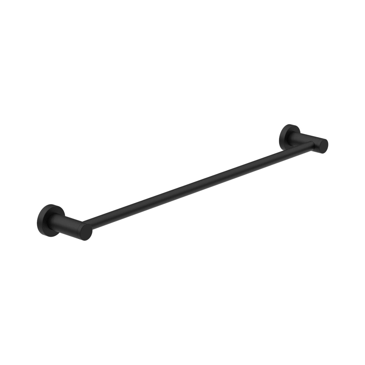 Nero Dolce II single towel rail 800mm in matte black, angled product view on white background