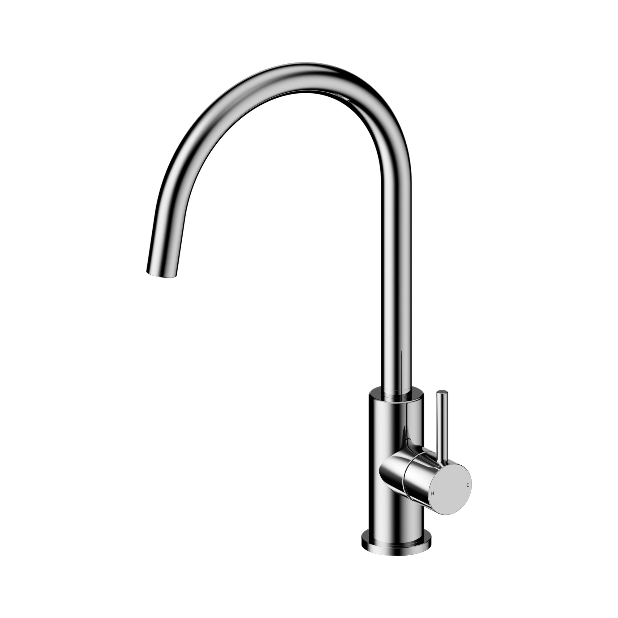 Nero Dolce II chrome sink mixer with high curved spout and side lever, shown on a white background