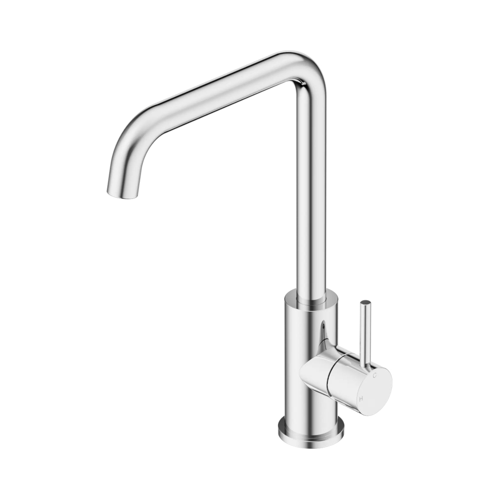 Nero Dolce II chrome sink mixer with square spout and single lever handle on white background