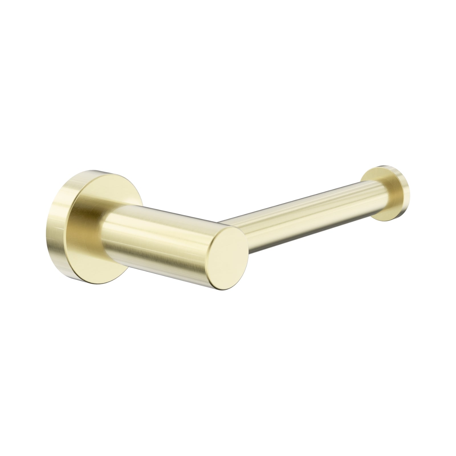 Nero Dolce II brushed gold toilet roll holder with round wall plates, shown on white background