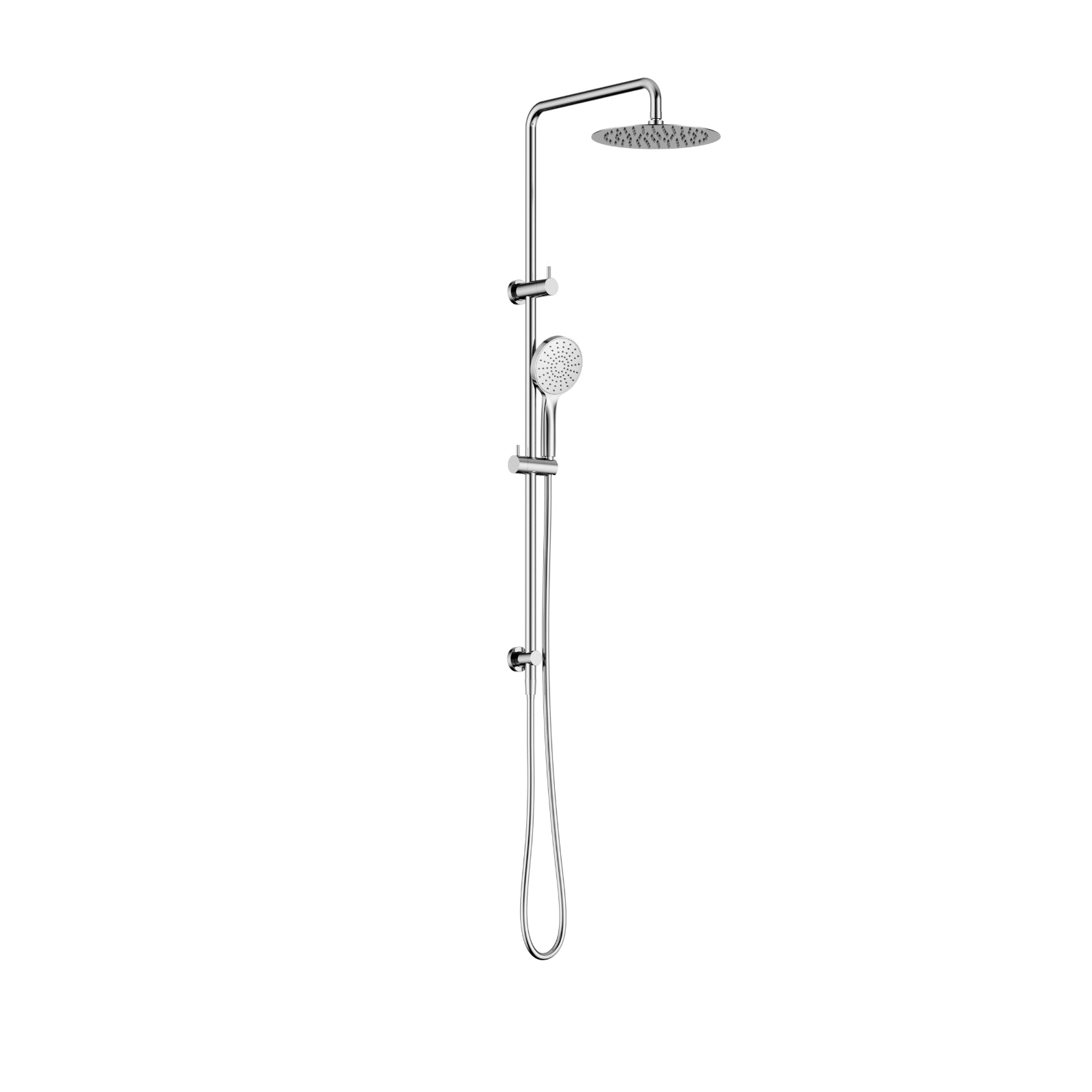 Nero Dolce II twin shower in chrome with overhead shower head, hand shower and wall-mounted rail