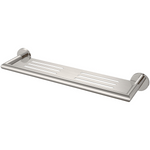 Nero Dolce brushed nickel metal bathroom shelf with wall fixings and slotted tray design