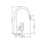Technical drawing of Nero Dolce pull out sink mixer, brushed gold, with measurements and 11° spout angle