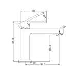 Nero Ecco basin mixer technical drawing, brushed nickel tap with 153.7mm height and 100.3mm spout height dimensions