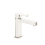 Nero Ecco basin mixer in brushed nickel, modern square design, side view on white background