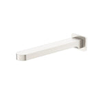 Nero Ecco fixed bath spout in brushed nickel, wall-mounted with square backplate and slim rectangular outlet.