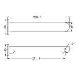 Technical drawing of Nero Ecco fixed bath spout, chrome, showing dimensions and side and front views