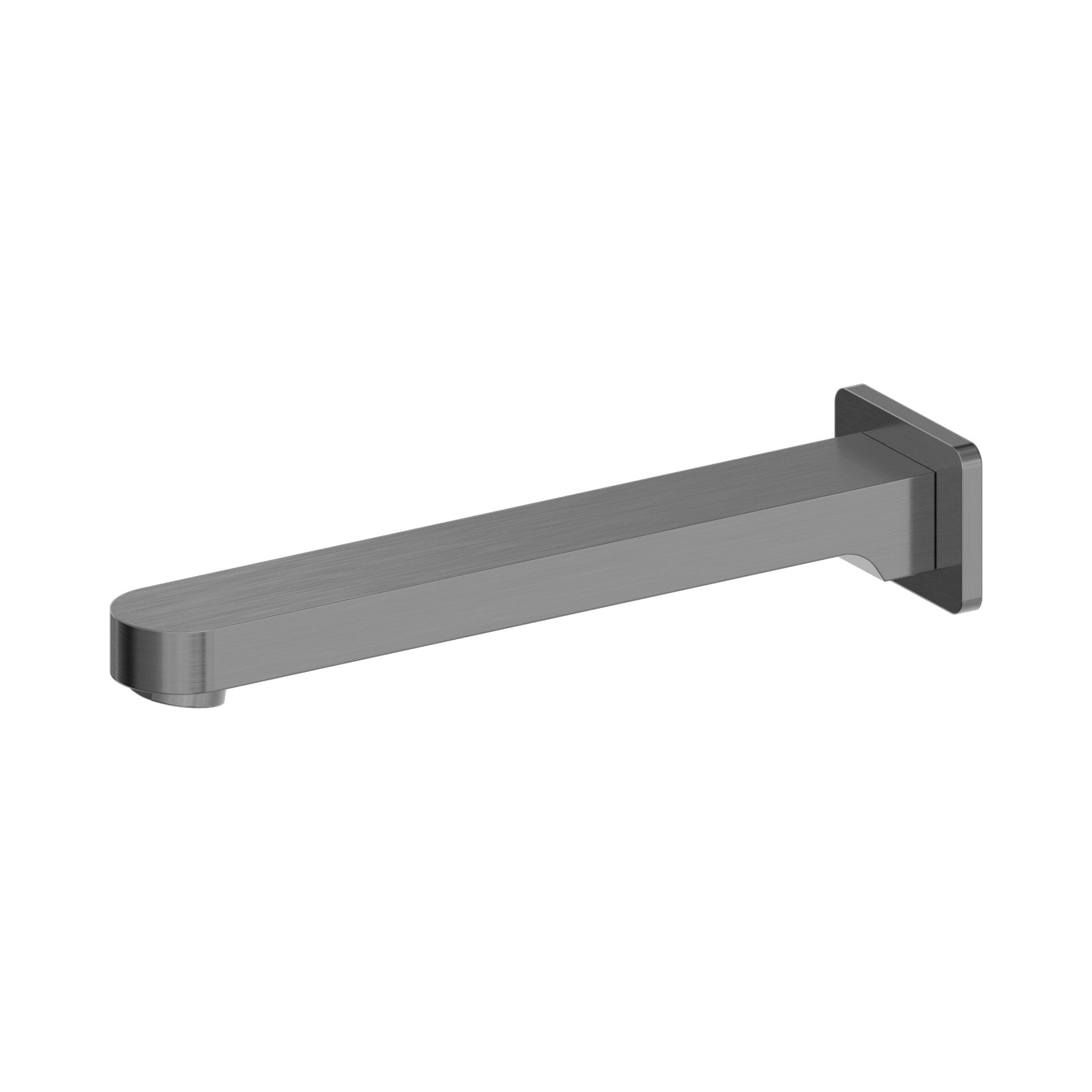 Nero Ecco fixed bath spout in gun metal, wall-mounted with square backplate and sleek rectangular profile