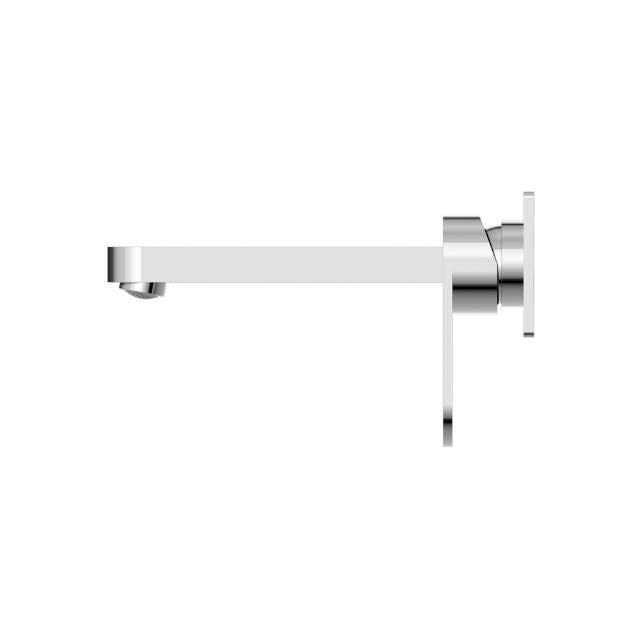 Nero Ecco wall basin/bath mixer in chrome, side view with slim wall-mounted spout and lever handle