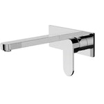 Nero Ecco wall basin/bath mixer in chrome, wall-mounted with square backplate and slim spout